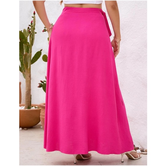 Plus Hot Pink Tie Maxi Skirt - Picture 4 of 6